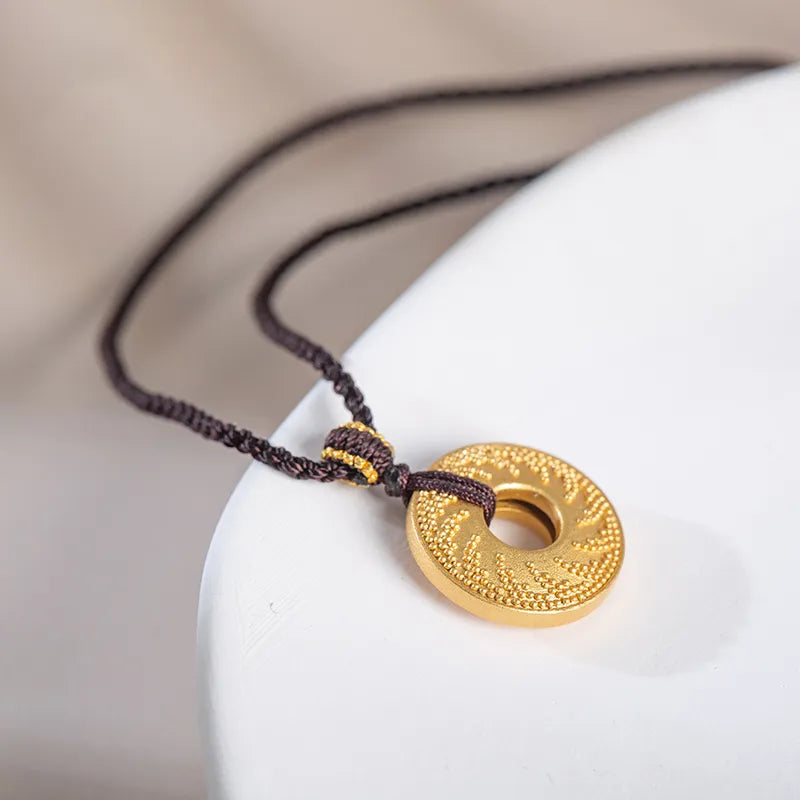 Jinsha Site Sun and Immortal Bird Pendant Bracelet Gold Plated Sterling 925 Silver