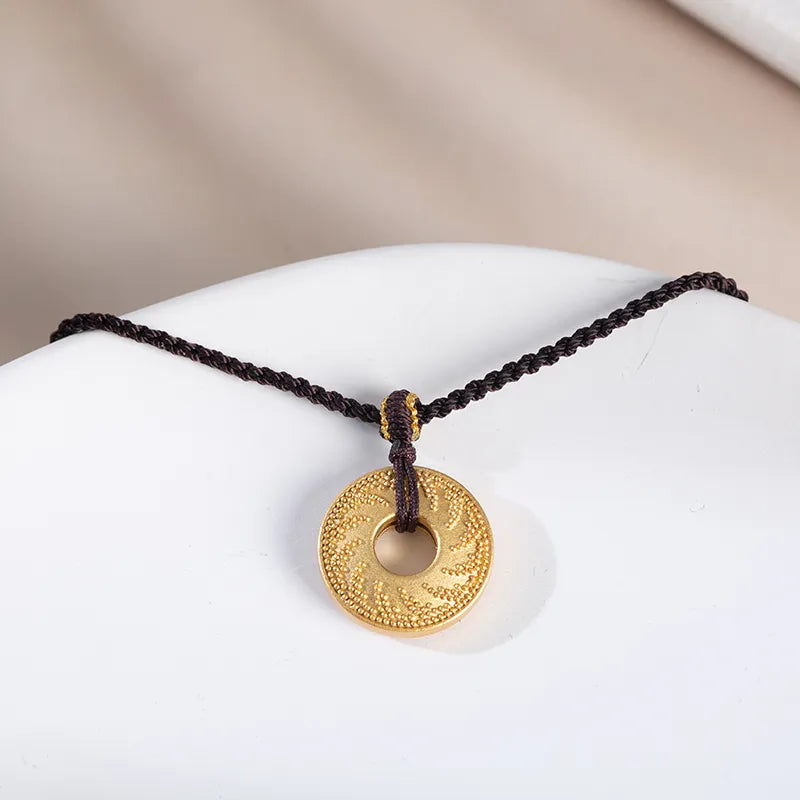 Jinsha Site Sun and Immortal Bird Pendant Necklace Gold Plated Sterling 925 Silver
