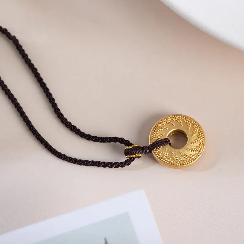 Jinsha Site Sun and Immortal Bird Pendant Bracelet Gold Plated Sterling 925 Silver