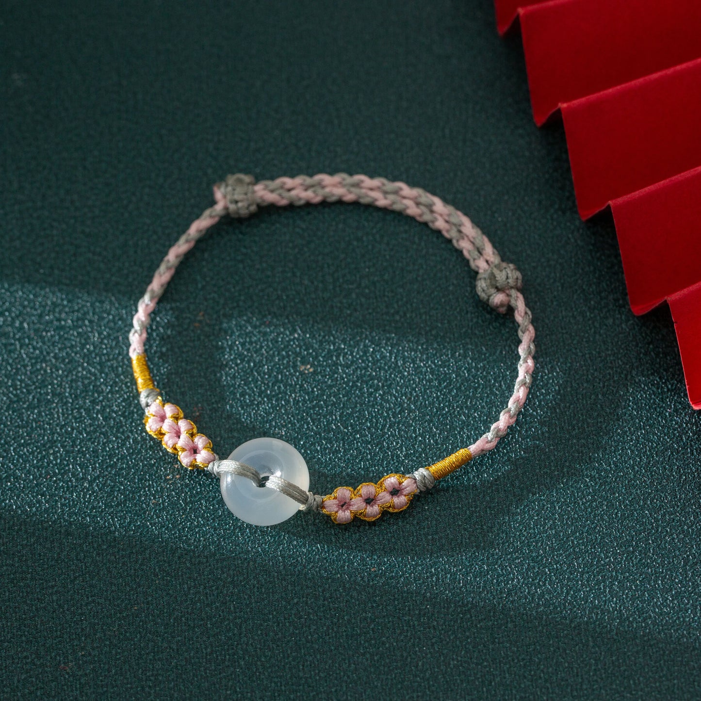 Linghuajing White Pure Jade Handmade Peach Knot Bracelet