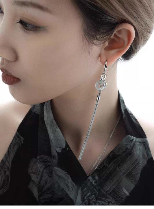 New Chinese Style Silver Wandering Dragon Holding Jade Earrings