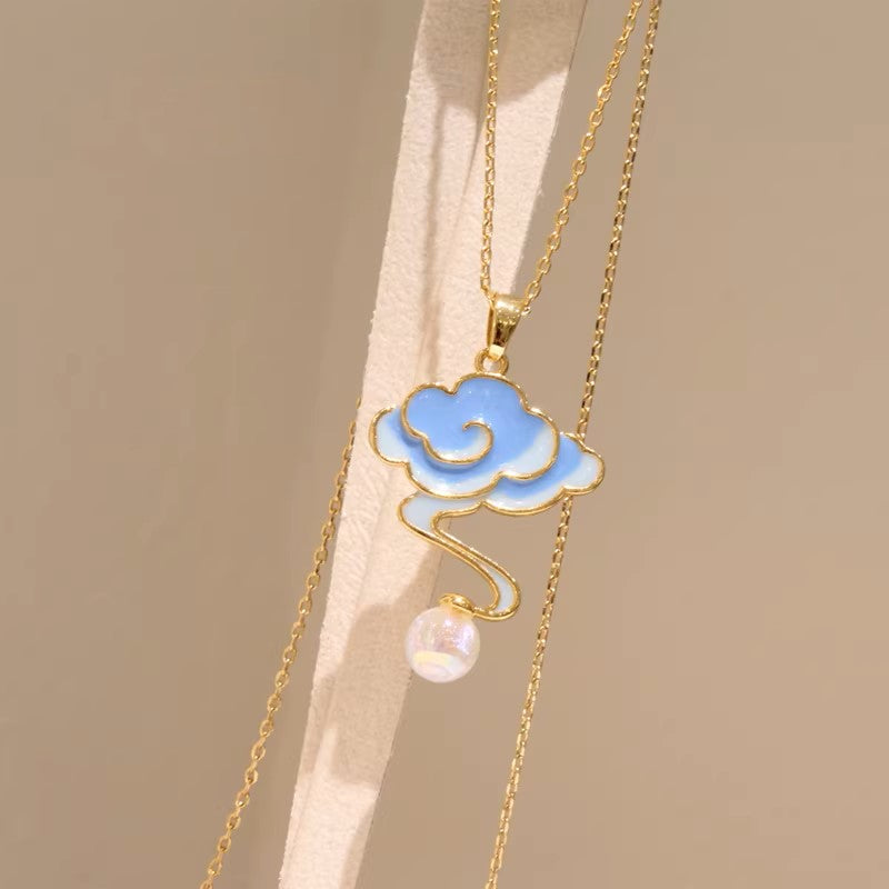Classic Auspicious Cloud Handmade Enamel Drip Earrings and Necklace