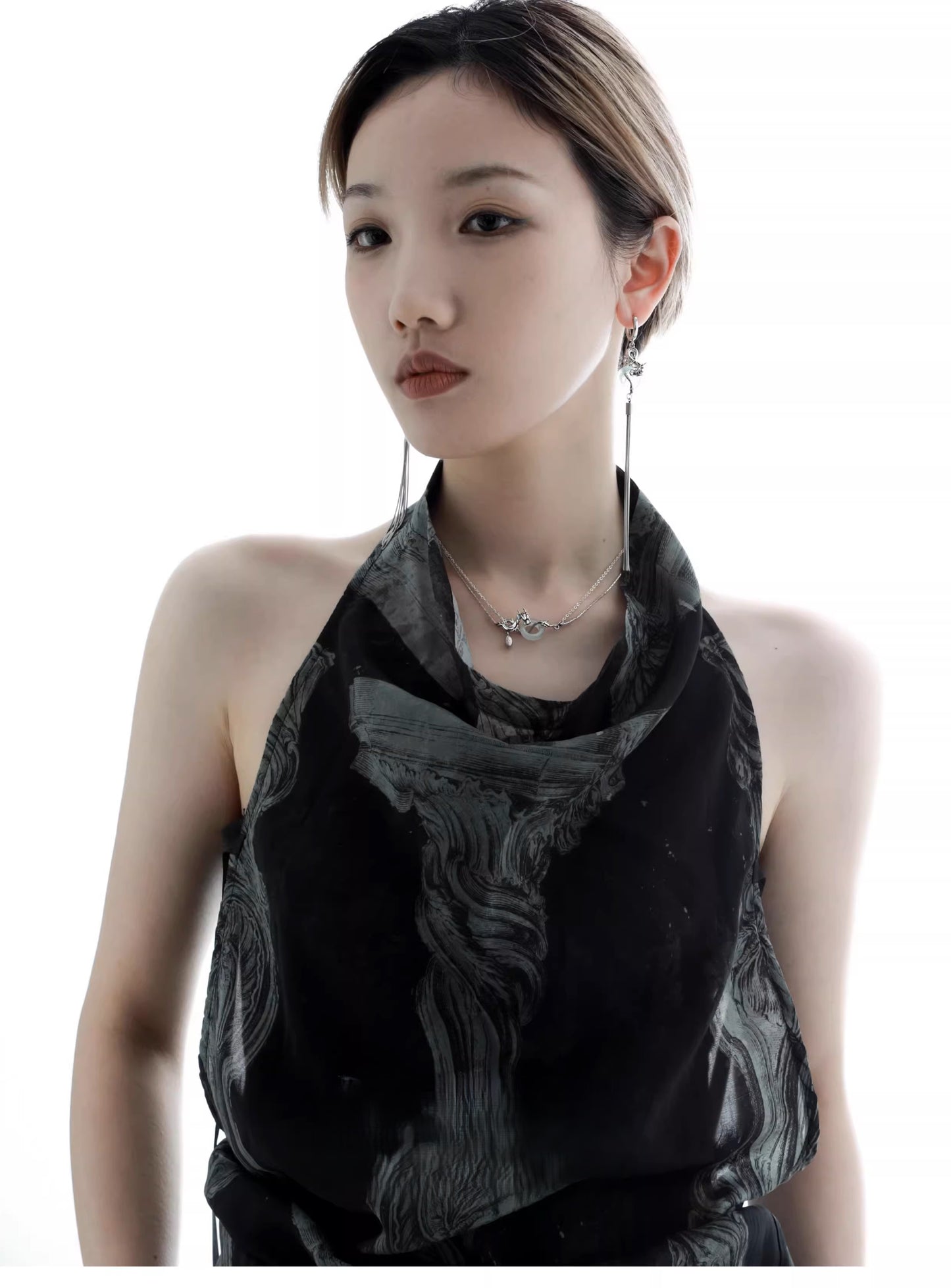 New Chinese Style Silver Wandering Dragon Holding Jade Necklace