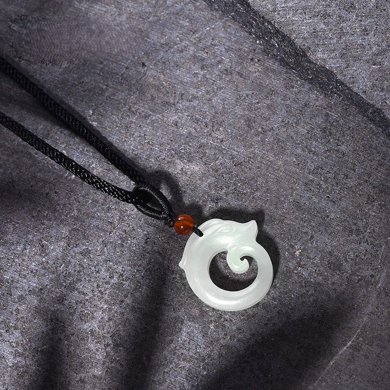 Chinese Loong-shaped pendant - Hetian jade dragon necklace