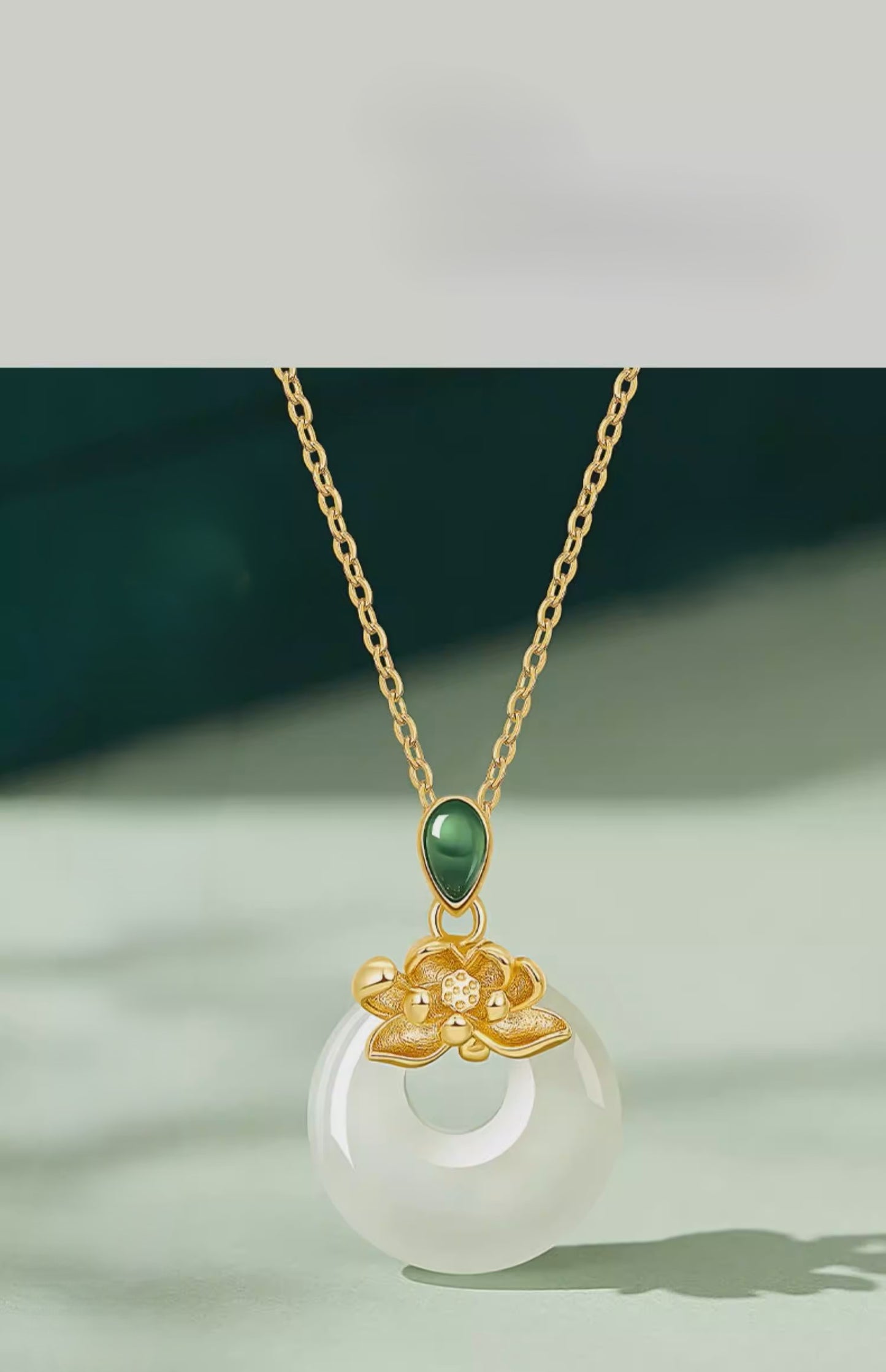 Lotus and Hetian Jade Necklace - 925 Sterling Silver Jewelry Pendant
