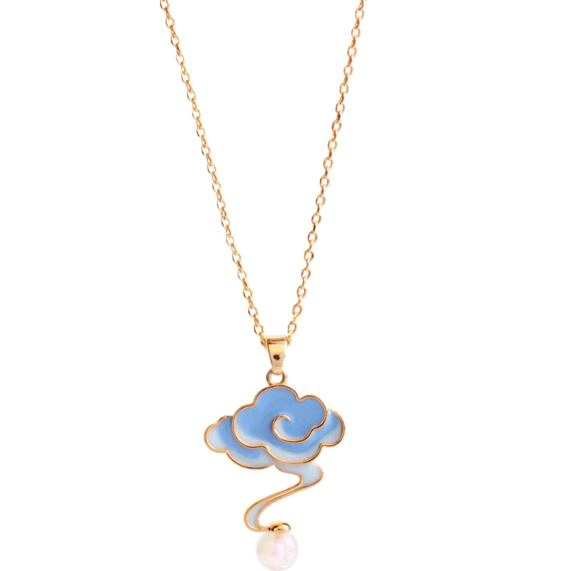 Classic Auspicious Cloud Handmade Enamel Drip Earrings and Necklace