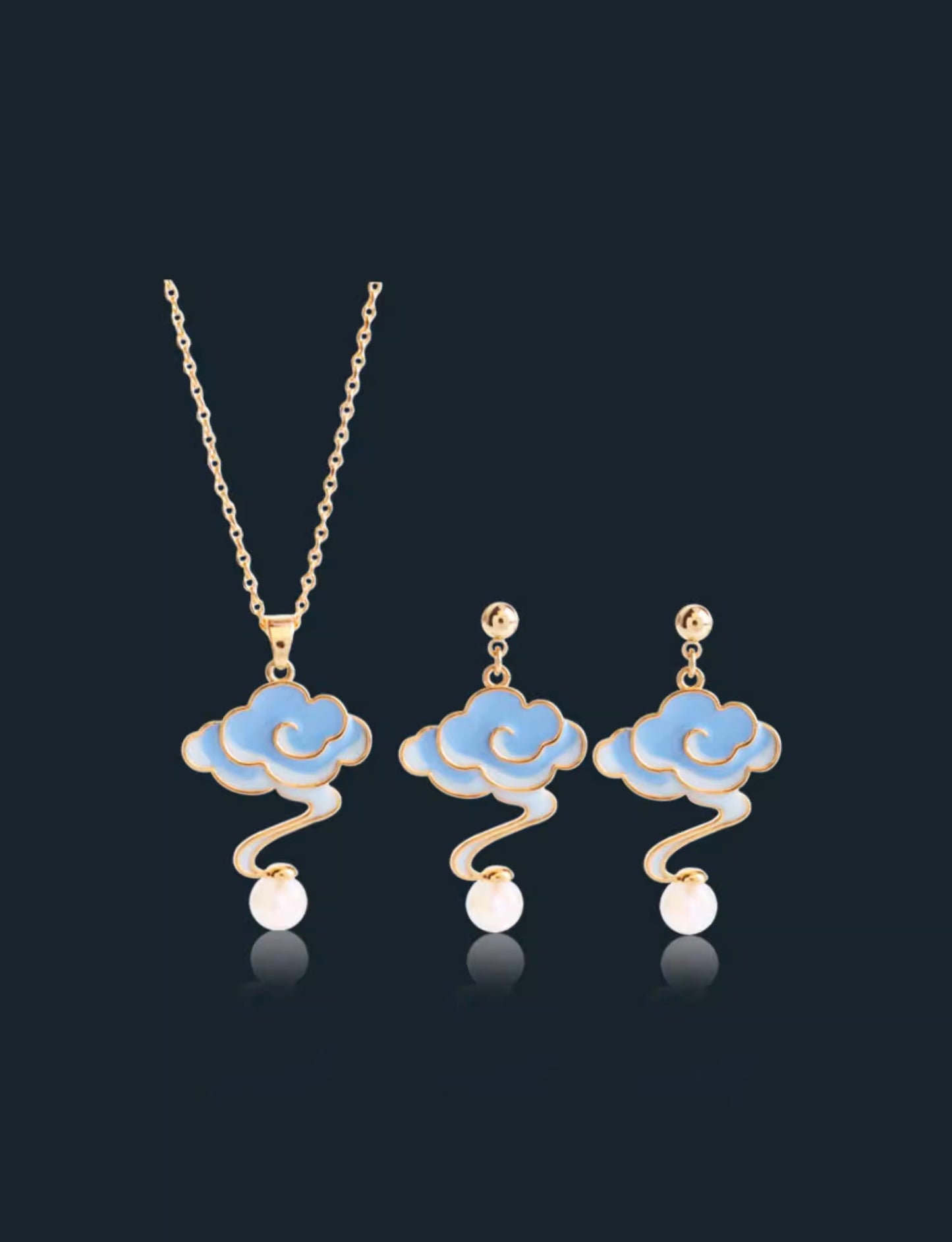 Classic Auspicious Cloud Handmade Enamel Drip Earrings and Necklace
