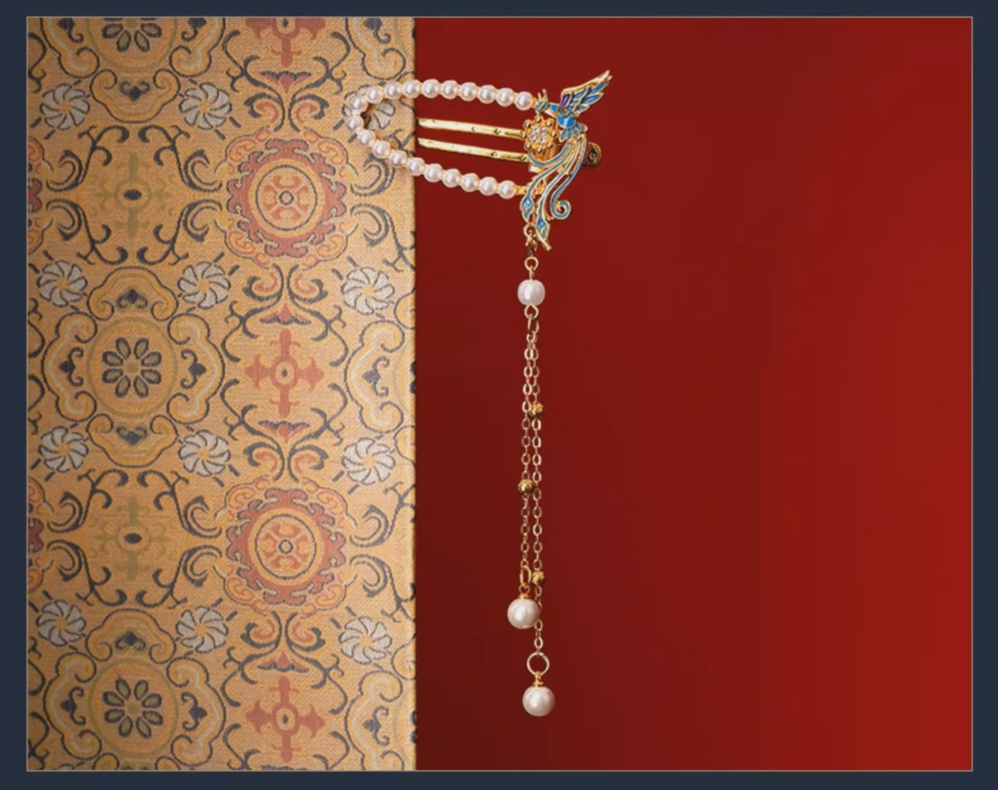 Nine Dragons and Nine Phoenixes Crown with Phoenix Feathers and Flowing Tassels - Hair Clip