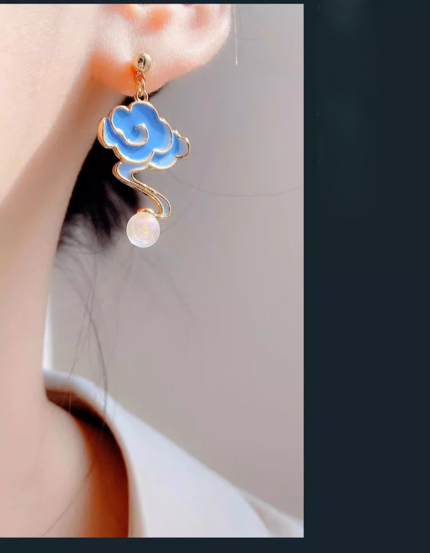 Classic Auspicious Cloud Handmade Enamel Drip Earrings and Necklace